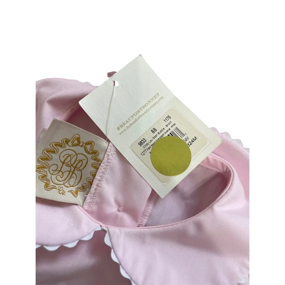 The Beaufort Bonnet Company Cindy Lou Sash Bubble Palm Beach Pink White 18-24M